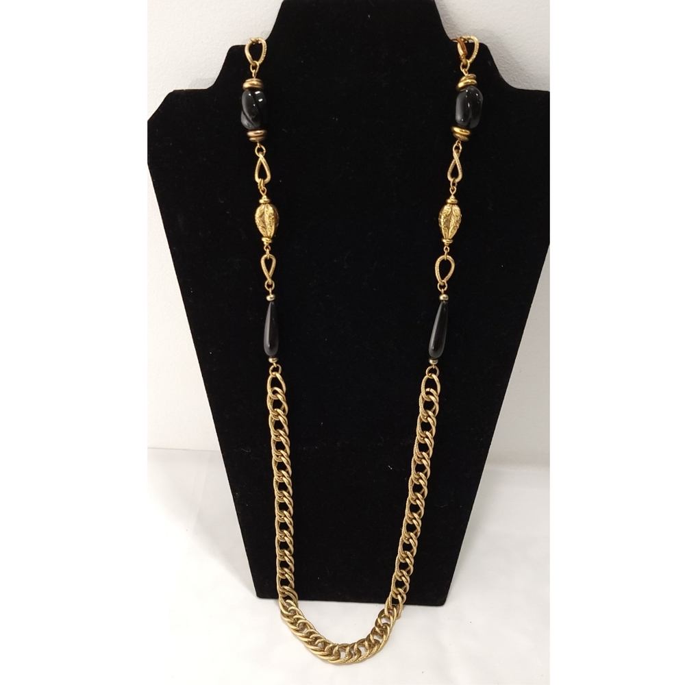 4. NWT Vintage Loree Company Golden Chain Black Bead Statement Necklace
